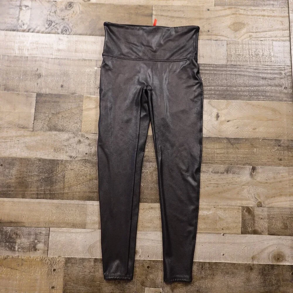 Spanx Faux Leather Leggings Women’s XL Black High Rise Shaping Sleek‎ Control